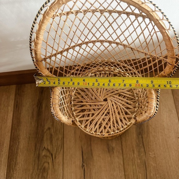 Peacock Wicker Fan Back Rattan Chair 16" Doll Plant Stand Boho Cottage Core - Picture 7 of 7